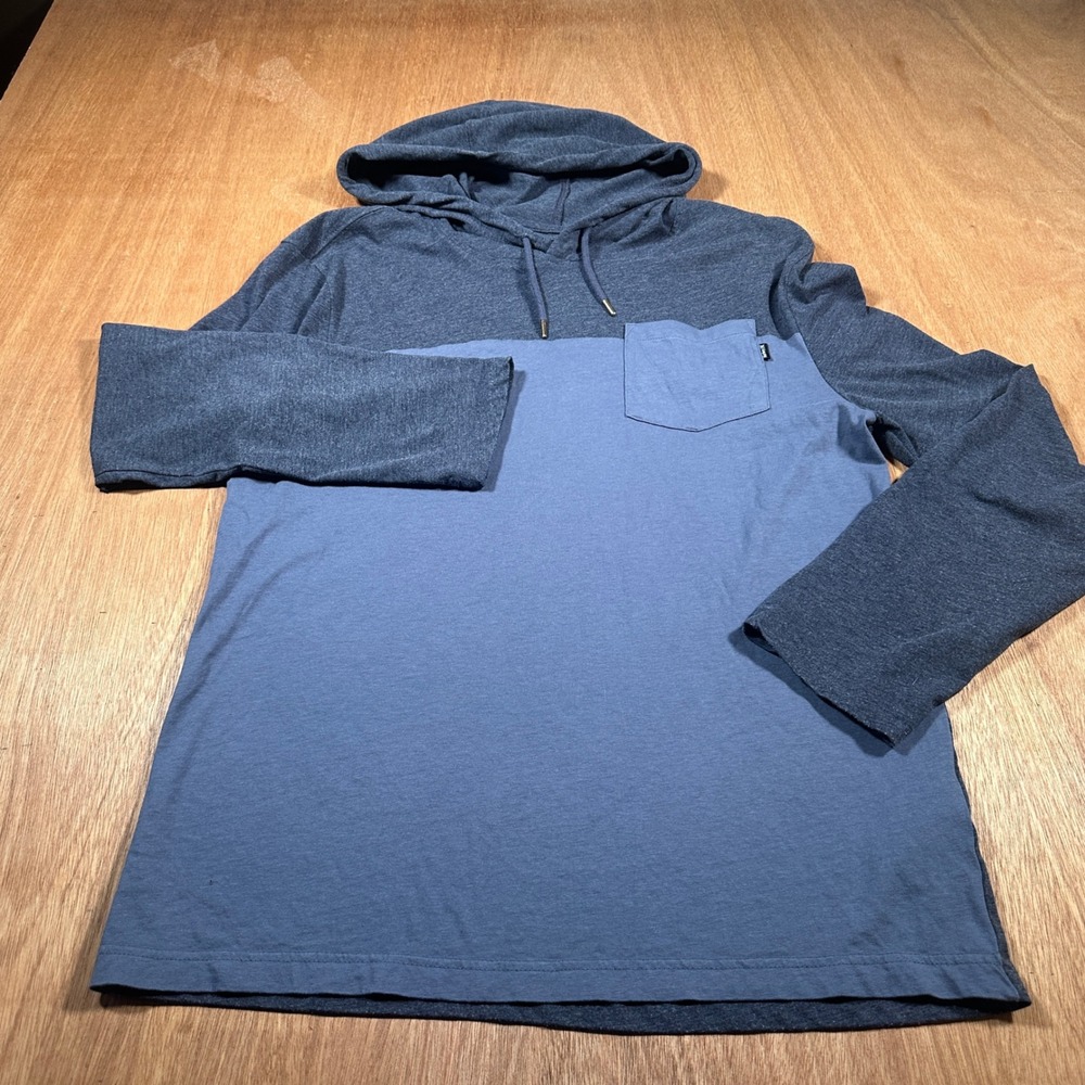 Hurley Hooded T-Shirt Men M Blue Color Block Long Sleeve Pocket HSP21VMT-01429